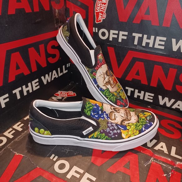 Vans Men's 9.5/Women's 11 Fruit Skull Slip On Black/White VN0A7Q5DY28 - Picture 9 of 13